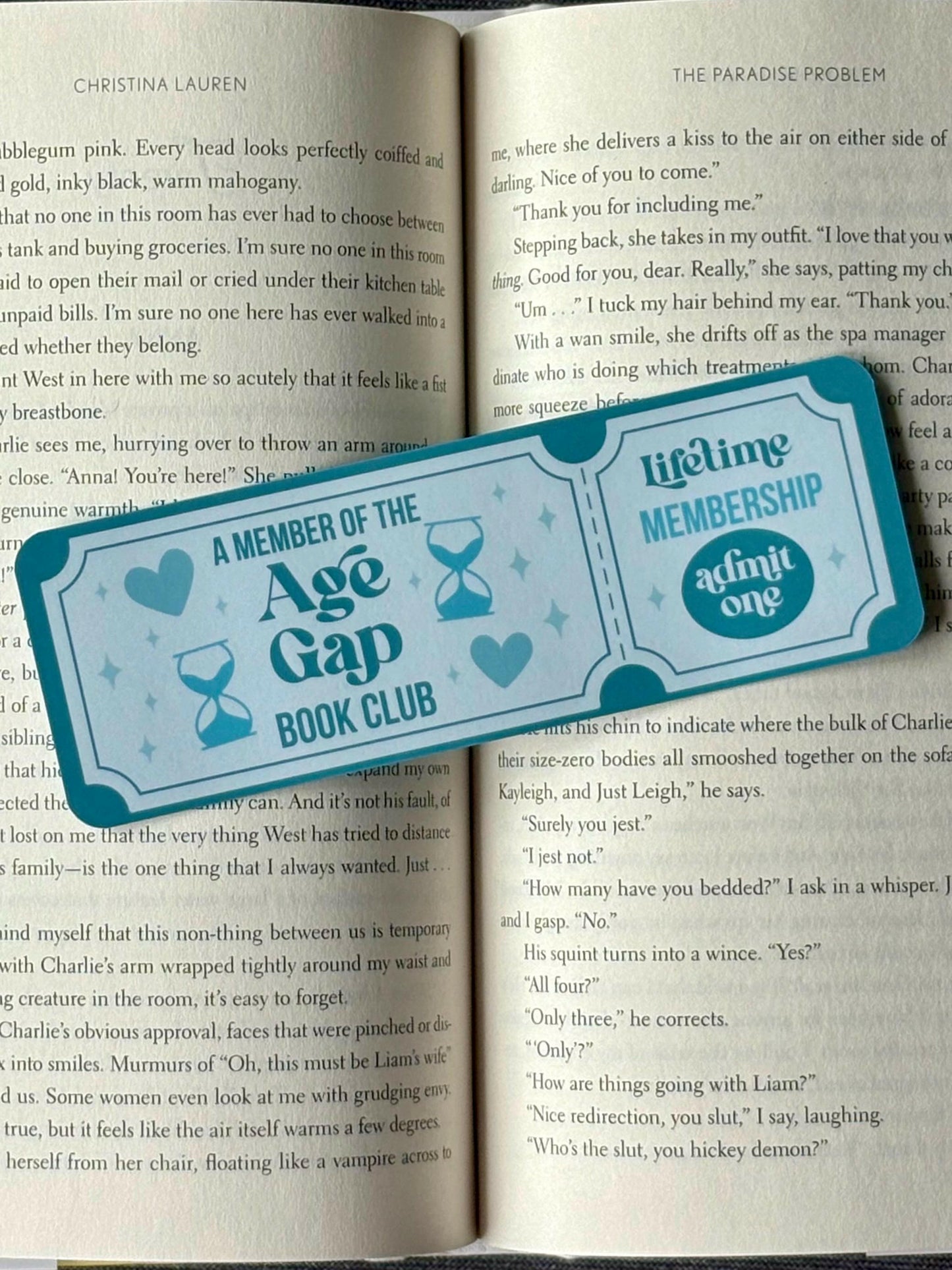 Retro romance bookmark styled like a vintage movie ticket featuring "Age Gap" in bold text.