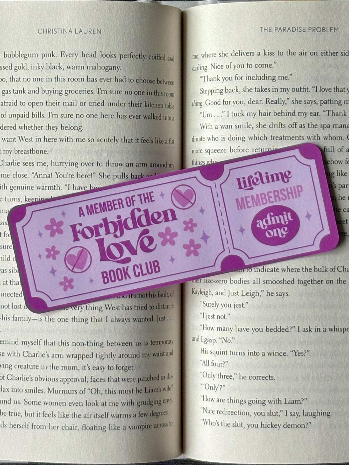 Forbidden Love Ticket Bookmark in pastel retro style for readers who love forbidden romance tropes.