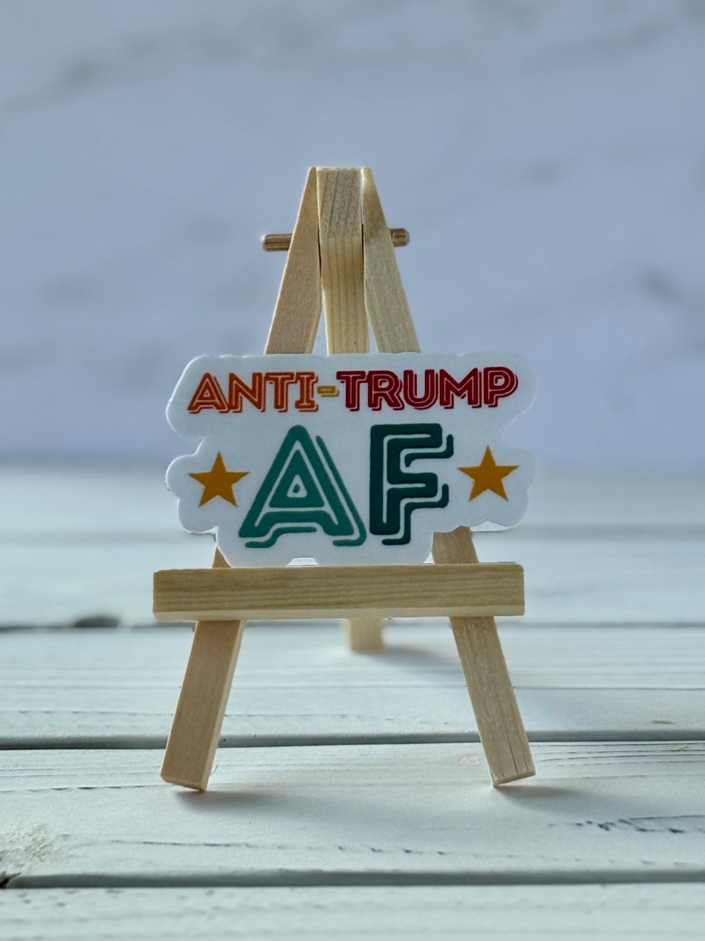 Anti-Trump AF protest sticker in bold typography, jewel-tone colors, Snark for Social Change collection