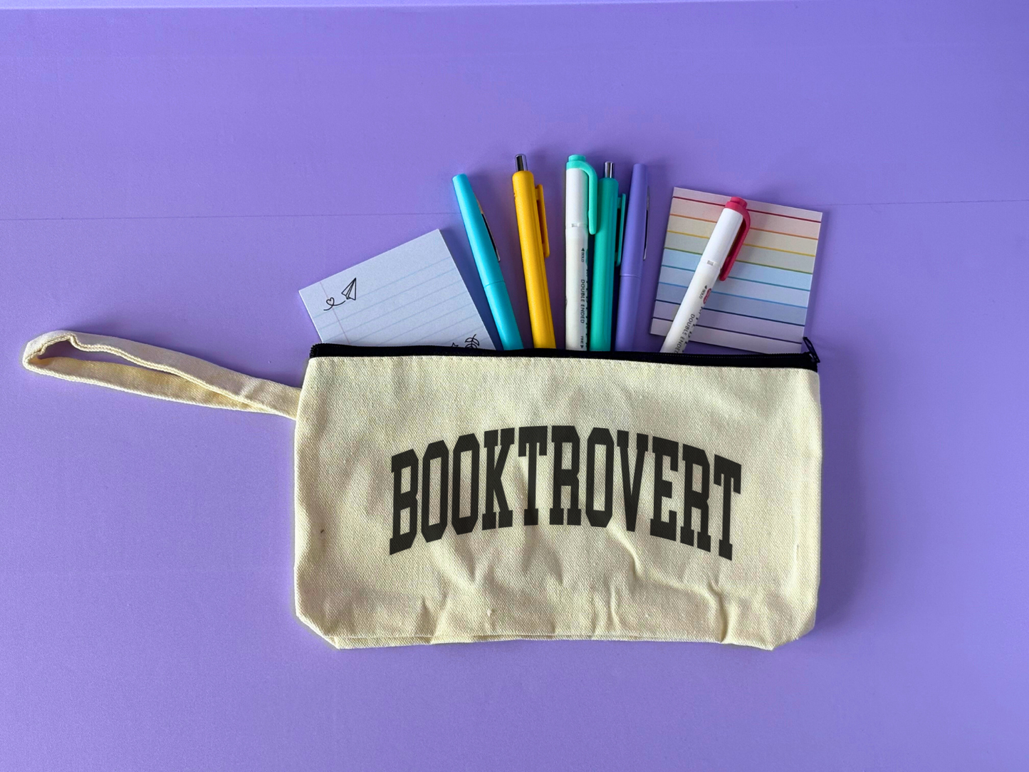 Bookish Annotation Pouch Bag - Booktrovert Pouch Purse With pens, highlighters, and sticky notes