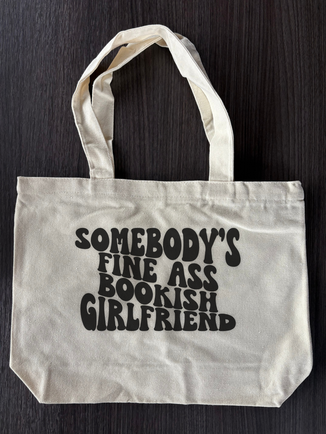 Flat lay of cute bookish bag Somebody’s Fine Ass Bookish Girlfriend