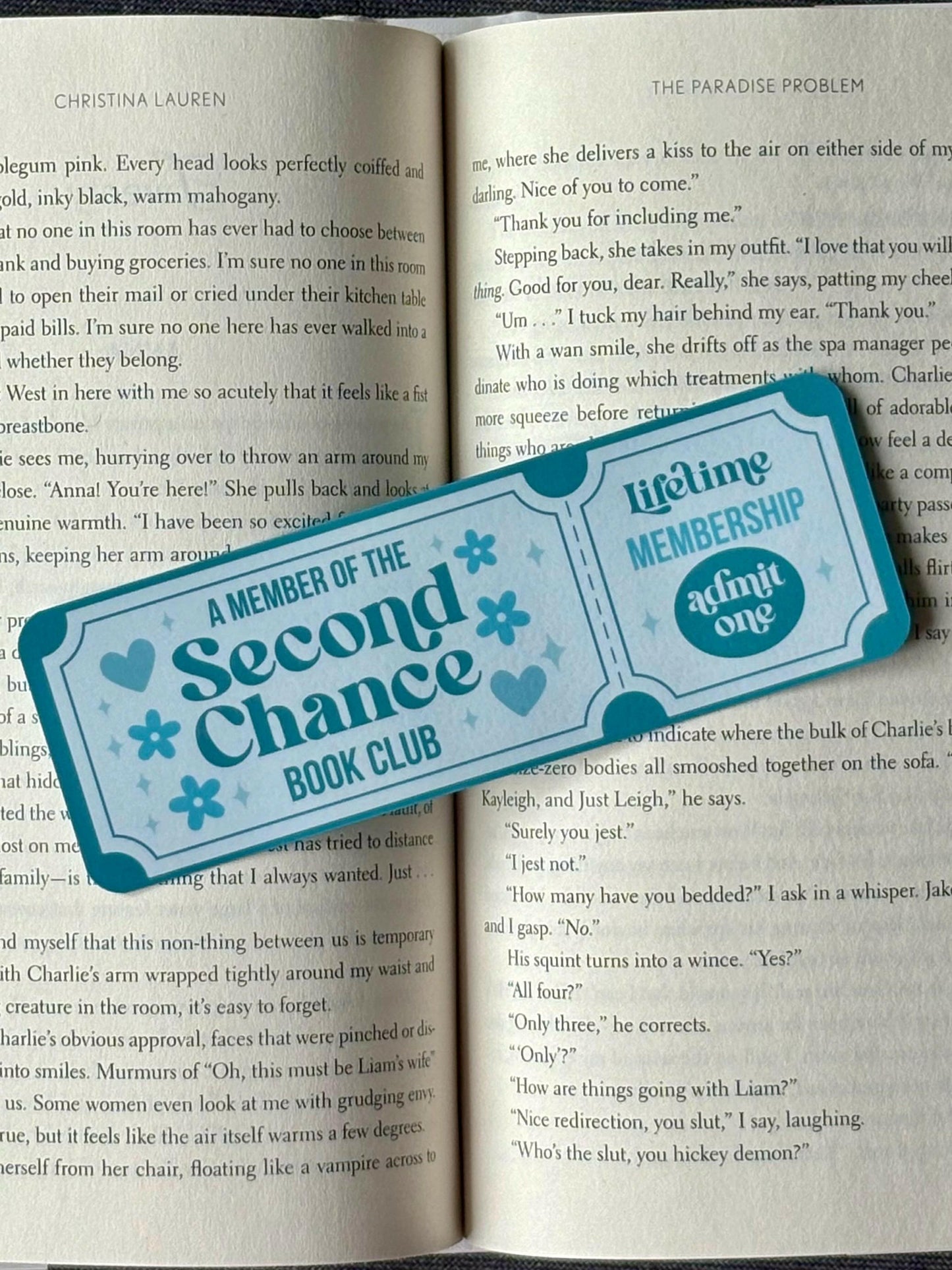 Second Chance Romance Ticket Bookmark in pastel retro style, perfect for romance readers who love reunion and redemption stories.
