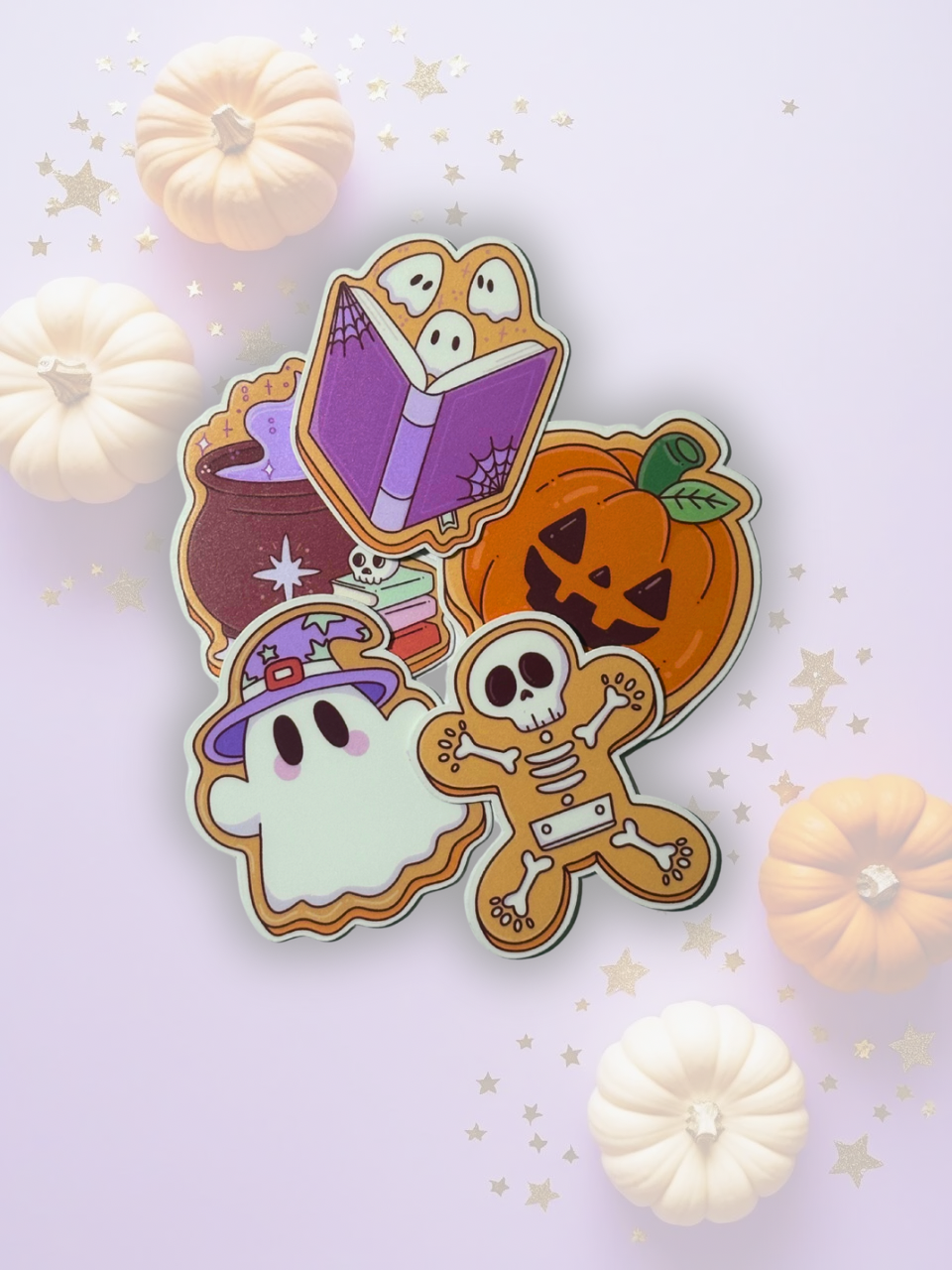 Halloween Cookie Sticker Bundle – Spooky Books & Cookies Set (6 pcs)