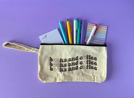 Books and Coffee Bookish Pouch - Retro Reader Accessory