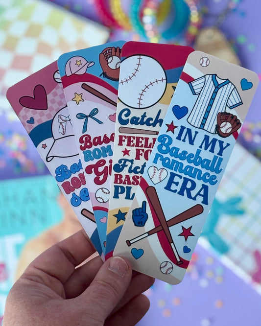 Baseball romance bookmark bundle with retro designs.