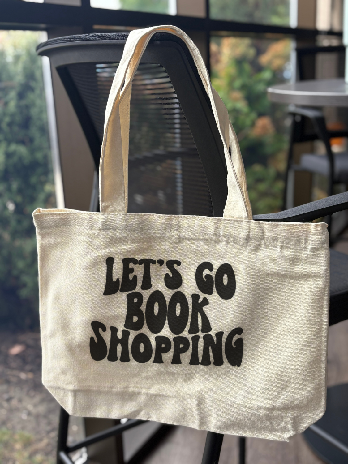 Cute Bookish Tote Bag - Let's Go Book Shopping