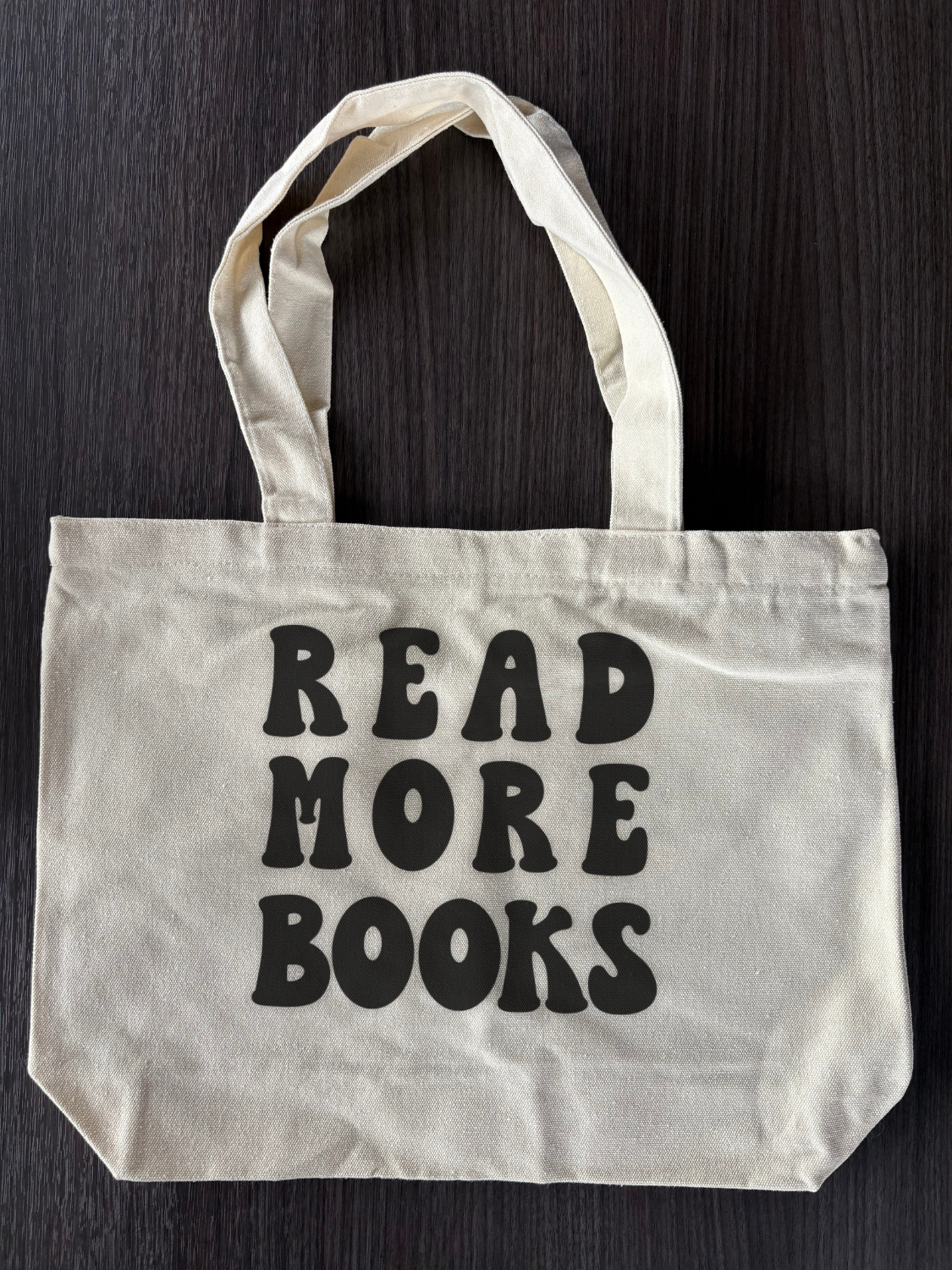 Flat lay - Cute bookish tote bag - Read More Books