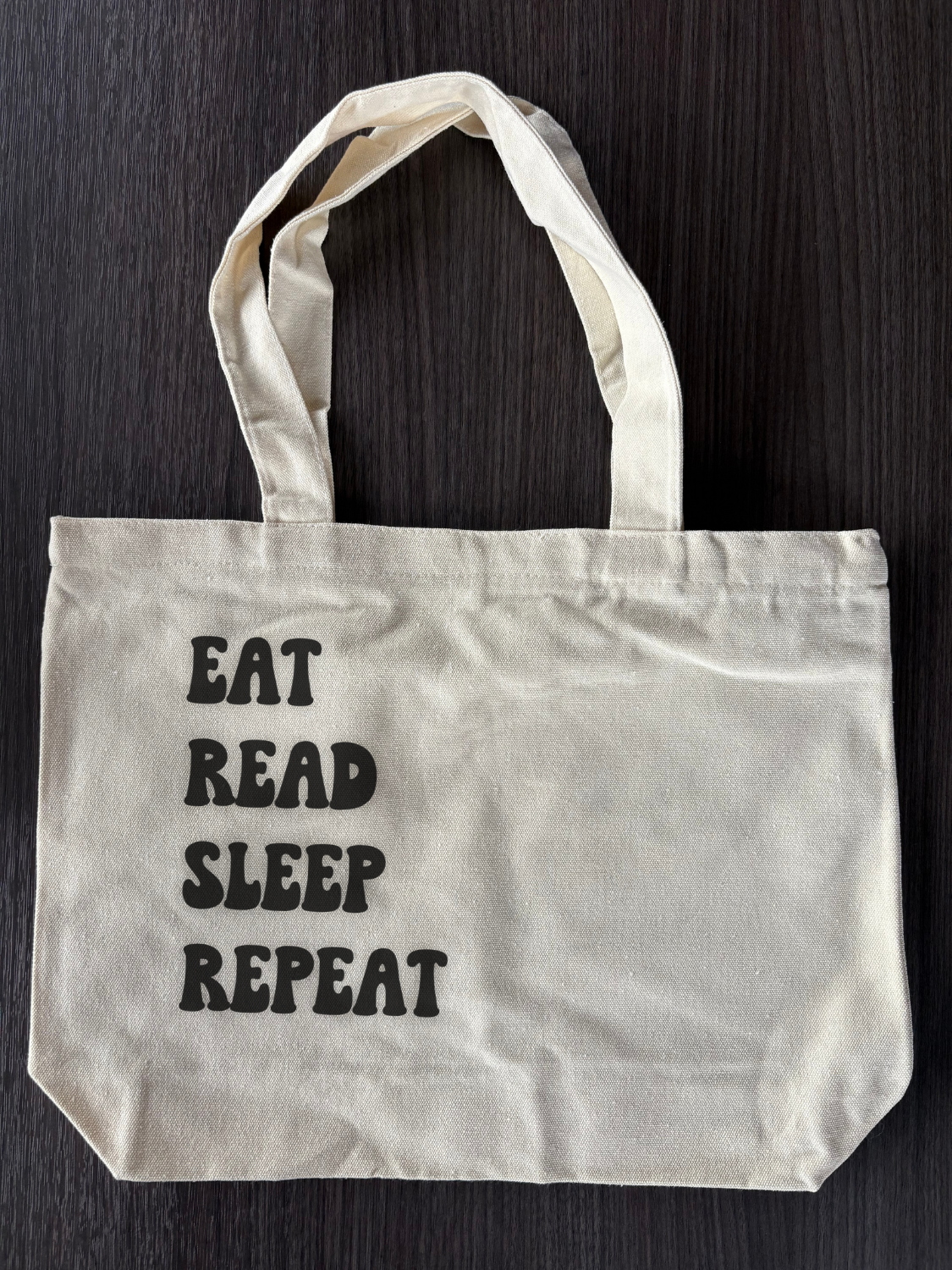 Flat lay - Best bookish tote bag - Eat Read Sleep Repeat